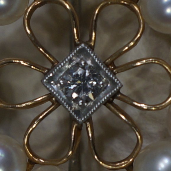 14KW & Plat. Vintage Pearl & Diamond Pend-Brooch - Picture 6 of 7